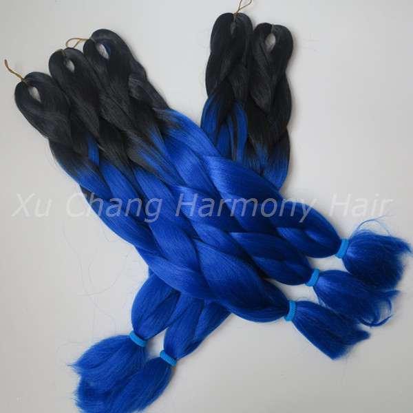 Kanekalon Jumbo Braiding Synthetic Hair 24 inch 100g Black&Royal blue Ombre Two Tone Colored Xpression Hair Extension hot sale