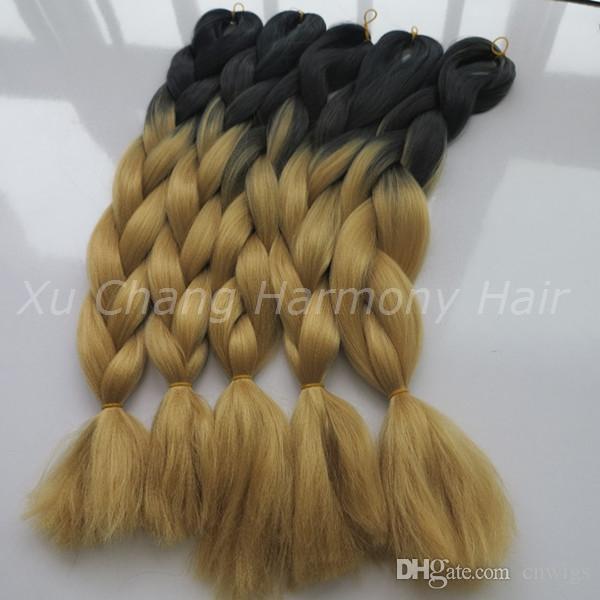 100% Kanekalon jumbo braiding hair Ombre Black&27F 24 inch Two Tone Colored Braiding Synthetic Hair Extension