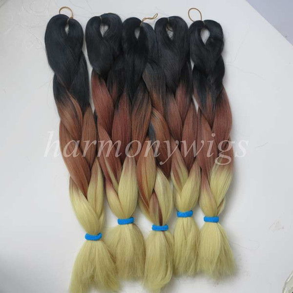 kanekalon jumbo braid hair 20inch 100g Black+Coffee Brown+Blonde Ombre Three tone Color Xpression Synthetic Braiding Hair Extensions