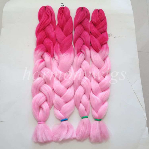 Kanekalon Jumbo Braid Hair 82inch 165grams Red&Pink Ombre two tone color xpression synthetic braiding hair extension in stock