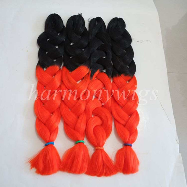 Kanekalon Jumbo Braid Hair 82inch 165grams Black&Orange Ombre two tone color xpression synthetic braiding hair extension in stock