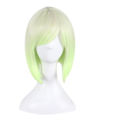 Cosplay Wig Short Animation Bob Hair Side Bang Ombre White Green Colorful Women Synthetic Wig