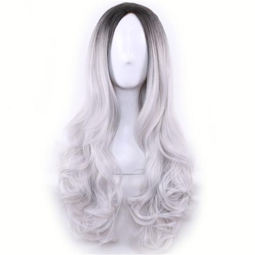 Long Cheap Cospaly Wig Harajuku Lolita Wig Black Ombre Grey Body Wave Synthetic Hair Mix Color Wigs for Women Synthetic Wig