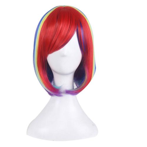 Cosplay Wig Short Animation Bob Hair Wigs Side Bang Wig for Red Blue Purple Colorful Women Synthetic Wig