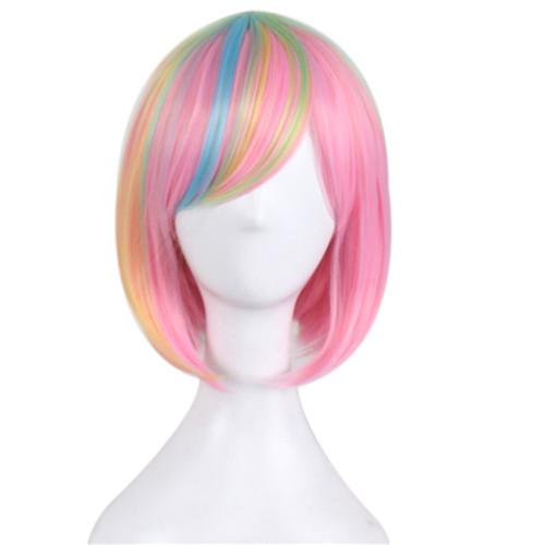 Cosplay Wig Short Animation Bob Hair Wigs Side Bang Wig for Pink Blue Colorful Women Synthetic Wig