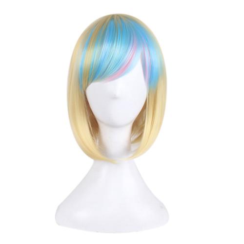 Cosplay Wig Short Animation Bob Hair Wigs Side Bang Wig for Blonde Blue Colorful Women Synthetic Wig