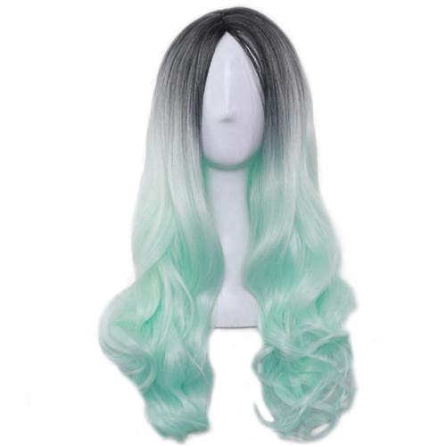 Lady Long Cheap Cospaly Wig Harajuku Lolita Wig Black Ombre Green Body Wave Synthetic Hair Mix Color Wigs for Women Synthetic Wig