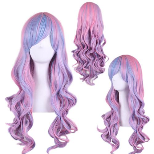 Cosplay Hair Cheap Wigs Side Bang Body Wave Long Heat Resistant Cartoon Purple Ombre Synthetic Wig