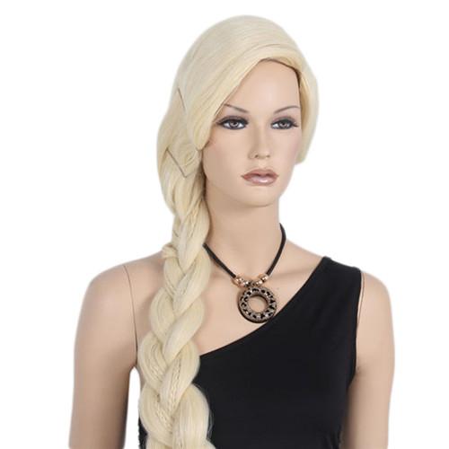 Long Frozen Cosplay Braid Curly Braids Cheap Wig Synthetic Hair Wigs Side Bang Beige Wig for Black Women Heat Resistant