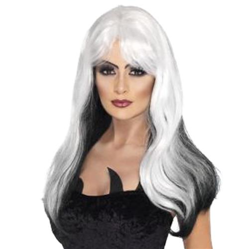 Cosplay Lolita Harajuku Cartoon Wig Cheap Long Body Wave White Ombre Black Hair Wigs Side Bang Heat Resistant Wigs