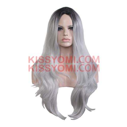 Cospaly Wig Harajuku Lolita Wig Long Body Wave Synthetic Hair Black Mix Granny Grey Wigs for Women Synthetic Wig