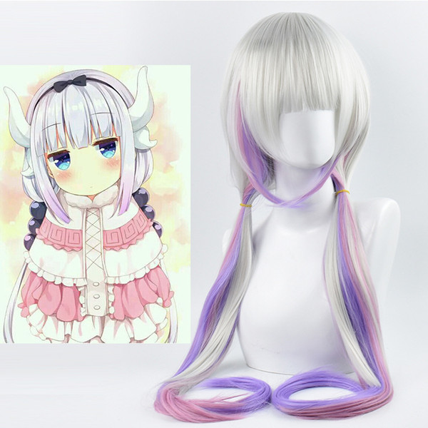 Anime Kanna Long Ponytail Grey Mix Purple Cosplay Party Heat Resistant Synthetic Hair Wig