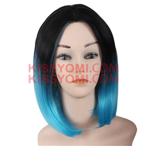 Cosplay Wig Short Bob Hair Wigs Side Bang Wig for Black Ombre Blue Colorful Women Synthetic Wig