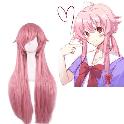 Gasai Yuno Mirai Nikki Cheap Long Straight Cosplay Hair Wigs Side Bang Heat Resistant Cartoon Pink Synthetic Wig