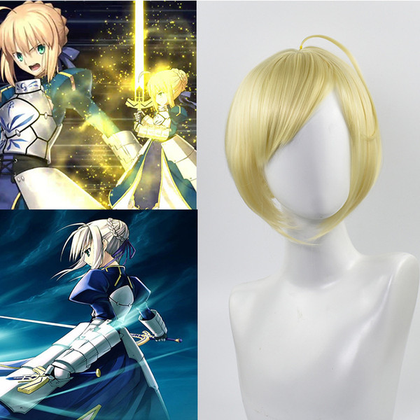 Anime Fate Altria Pendragon Girl Short Side Bang Cosplay Party Blonde Heat Resistant Synthetic Hair Wig