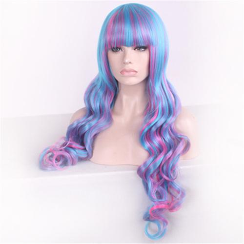 Cosplay Wig Lolita Harajuku Long Body Wave Hair Wigs Full Bang Heat Resistant Wigs Ombre Purple Synthetic Wig