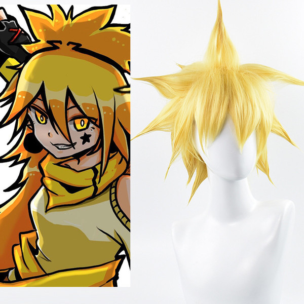 Anime Auto World Godrose Golden Afro Cosplay Short Party Heat Resistant Synthetic Hair Wig