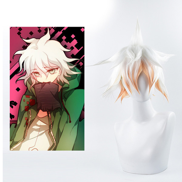 Anime Komaeda Nagito Short Bob White Mix Orange Cosplay Party Heat Resistant Synthetic Hair Wig