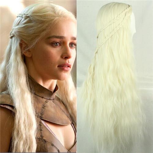 Daenerys Targaryen Long Cheap Wig Deep Wave Cosplay Beige Hair Wigs Hair Braids Heat Resistant Synthetic Wig