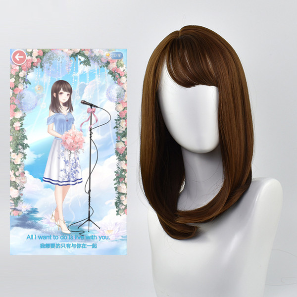 Girl Game Medium Air Bang Brown Cosplay Party Heat Resistant Synthetic Hair Wig