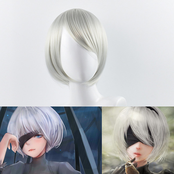 Anime Cosplay Short Bob Game Party Silver Side Bang Chemical Headgear Dyed Partial Fiber Heat Resistant Wig