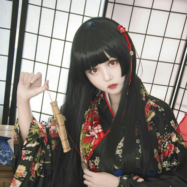 Hell Girl Enma Ai 100cm Black Straight Long Cosplay Anime Party Full Bang Heat Resistant Synthetic Hair Wig