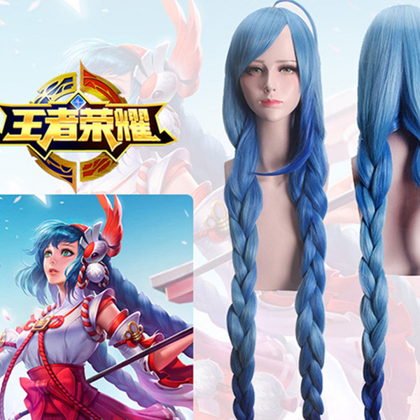 Anime Game King of Glory Blue MAGE Double Braid Long Cosplay Heat Resistant Synthetic Hair Wig