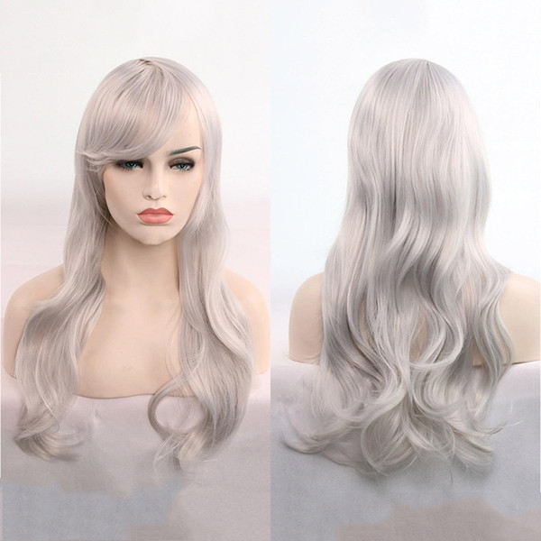 hot sales cosplay wigs animation wig long curly wave hair Inclined bang long hairstyle daily party lady green brown eight colors