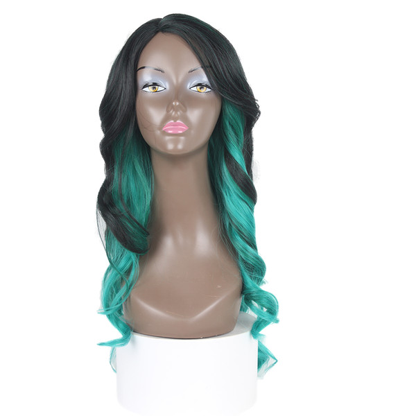 Ombre Blonde Color Wig Purple Body Wave Hair Wigs 30# 27# Blue Heat Resistant Synthetic Green Lace Wigs