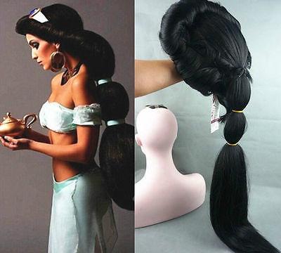 date Anime Aladdin Jasmine princess Long Black Anime Wig Cosplay wigs