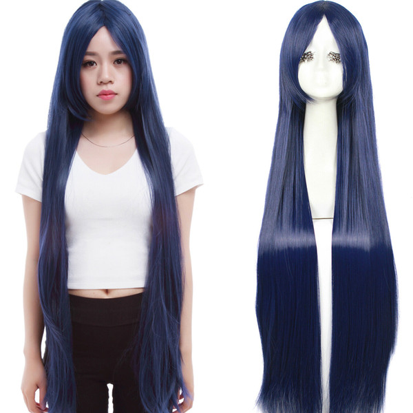 Details about Fahion Women Long Dark Blue Straight Anime Cosplay Party Wigs Hair Full Wig