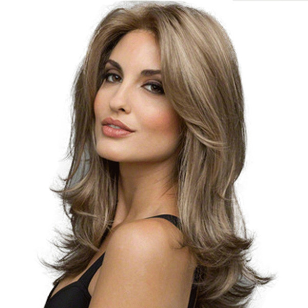 fashion Long Wavy wig gold brown red 56 Cm Synthetic Hair Wigs