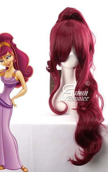 Hercules Hercules Migra Dark wine red long curly hair + single pony cos wig