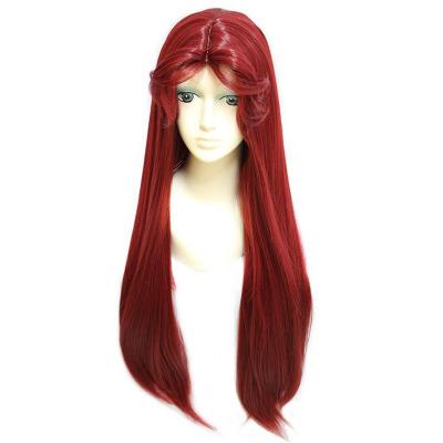 Cosplay Wig Wine Red Female Long Straight Hair Simulation Scalp High Temperature Silk Matte Chemical Fiber Wig