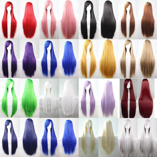 80cm Multicolor Long straight Hair Cosplay Wigs Anime Hair Wigs Birthday Party Synthetic Sets Heat Resistant Props Annual Meeting Wigs Qbgyl