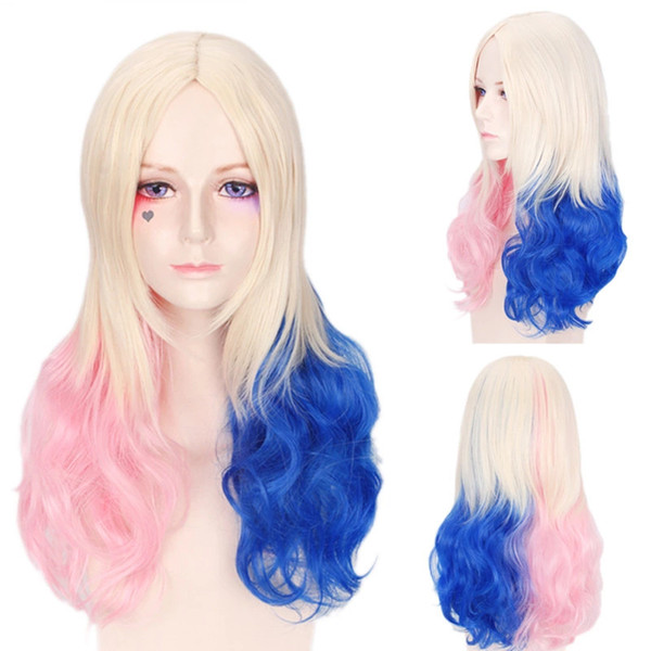 Cosplay Wigs Harley Quinn Party fancy ball Long curly Hair wigs Synthetic wig White Pink Blue