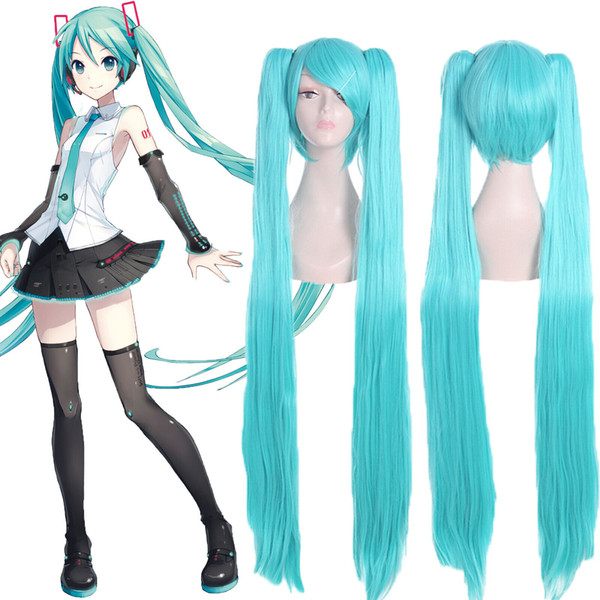 VOCALOID HATSUNE MIKU Straight Blue 2 Ponytails Clip Lolita Cosplay Wig