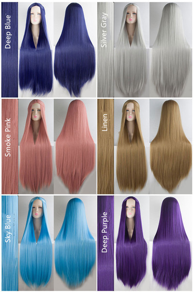 Universal Long Straight center split cosplay Wig Length 100cm Cosplay Party Soft Wigs for Girl colourful cosplay wig