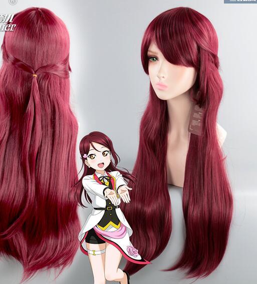 LoveLive!Sunshine!! Sakura pears Fuchsia long straight hair Water cos wig