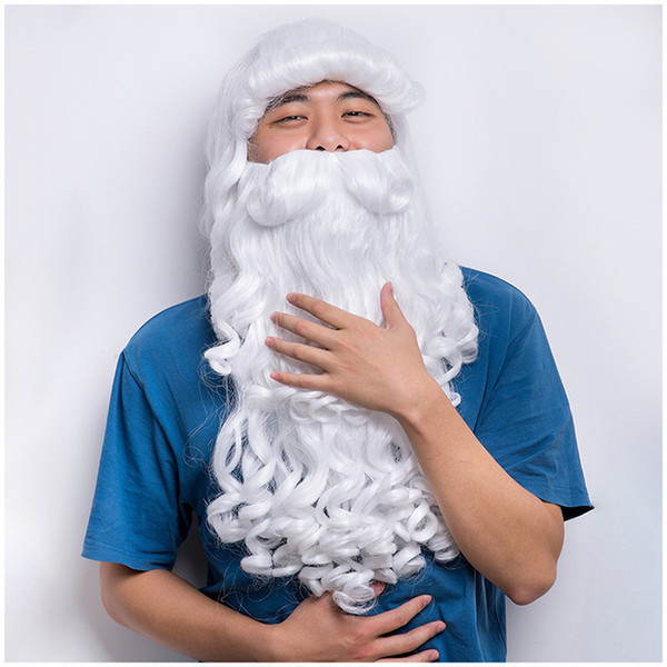 Christmas Santa Claus White Long Curly Cosplay Festival Party Ball Beard Wig Headgear 1