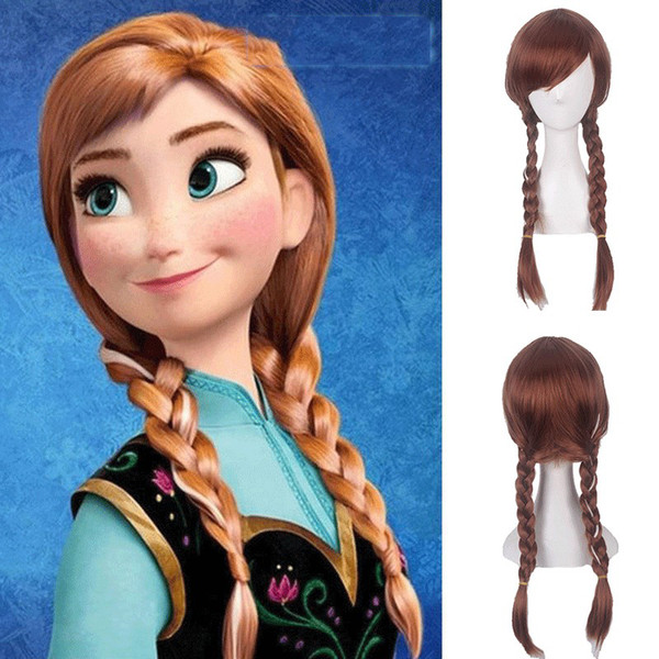 Cosplay Wig Frozen Anna Wig Double Braid Anime Wig for Children and Adults