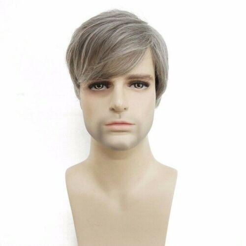 Silver Grey Mix Short Straight Natural Synthetic Hair Costume Wig