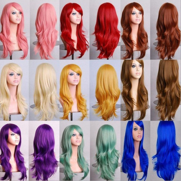 70CM Loose Wave Synthetic Wigs for black women Cosplay wig Blonde Blue Red Pink Grey Purple Hair for human party