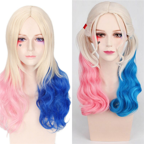 Cosplay Wigs Harley Quinn Party fancy ball Long curly Hair wigs Synthetic wig White Pink Blue Free 