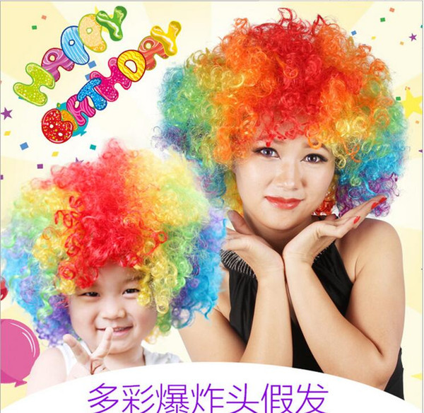 New Party Clown Wigs Rainbow Afro Hairpiece Children Adult Costume Football Fan Wigs Halloween Christmas Colourful Explosion Head Wigs