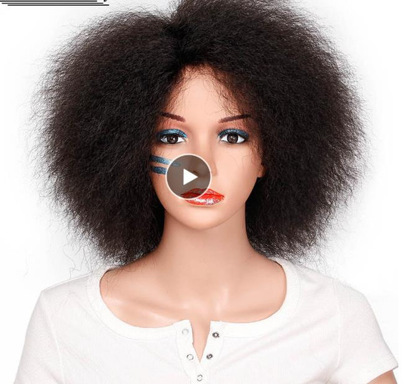 Synthetic Afro Wig for Women African Dark Brown Black Red Color Yaki Straight Short Wig Cosplay Hair