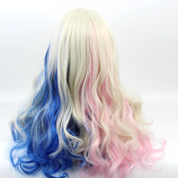 fashion Harley Quinn Wigs Comic Harley Quinn Synthetic Wig Mixed Color Blue and Pink Ombre Color Long Wavy Wig halloween wigs for women