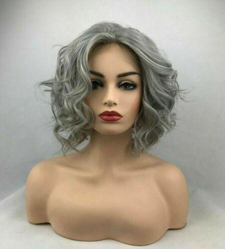 Fashion Woman Lace Front Wig Ladies Grey Mix Short Curly Synthetic Wigs