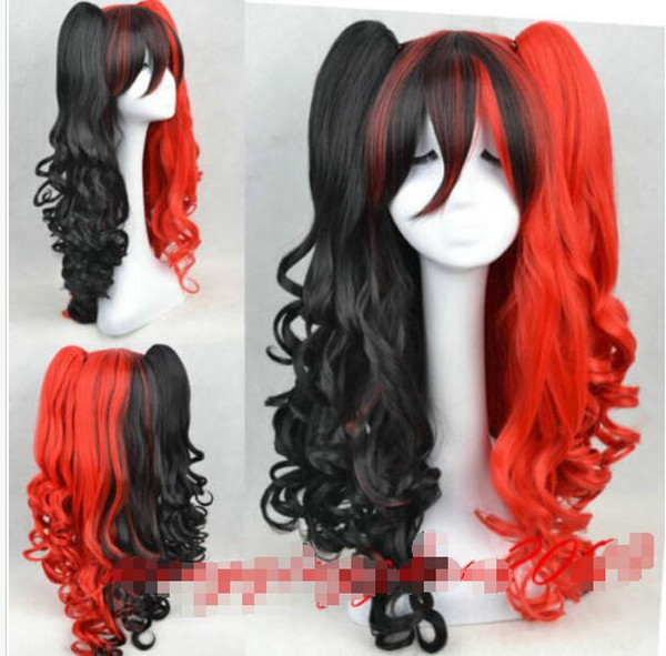 100% Brand New High Quality Fashion Picture wigs>>Harley Quinn Black and red curly hair cosplay party synthetic wigs