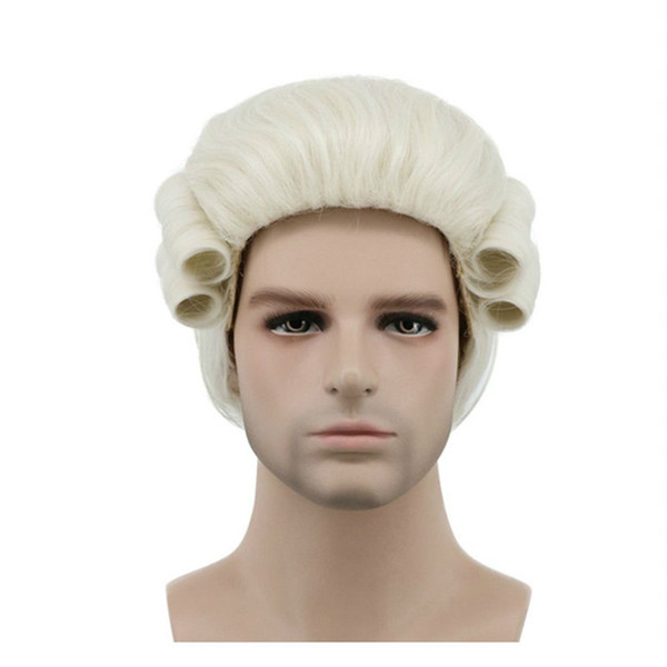 Grey Black White Lawyer Judge Baroque Curly Male Costume Wigs Deluxe Historical Long Synthetic Cosplay Wig for Halloween